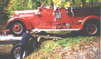 1946 Seagrave Backing off Trailer